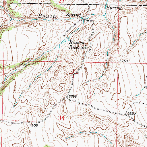 Topographic Map of Branch Dam, WY
