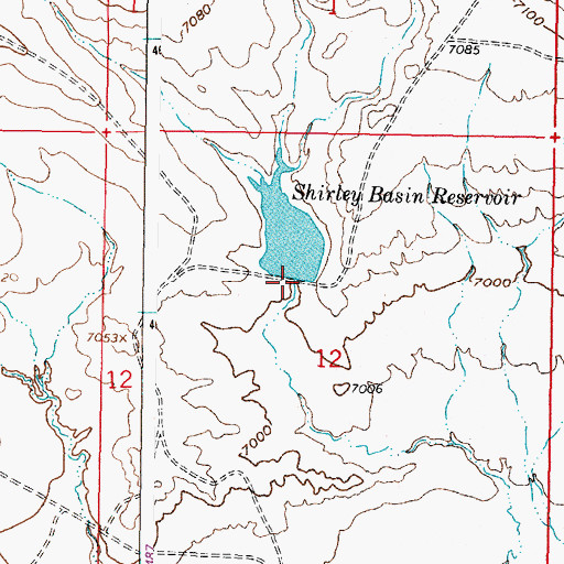 Topographic Map of Shirley Basin Reservoir Dam, WY