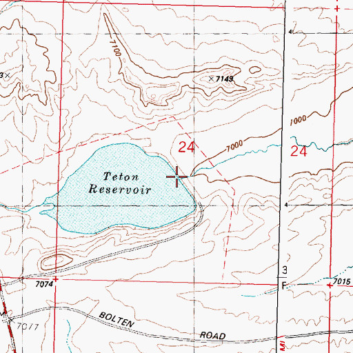 Topographic Map of Teton Reservoir Dam, WY