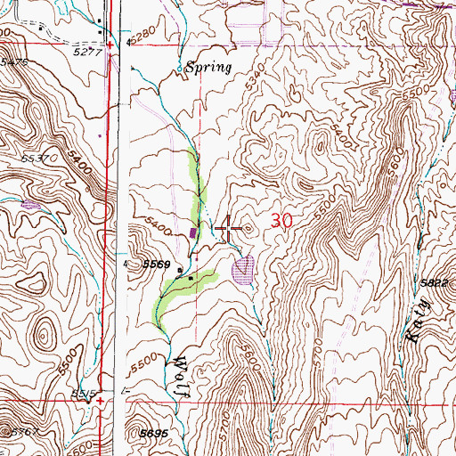 Topographic Map of East Fork Wolf Creek Reservoir, WY
