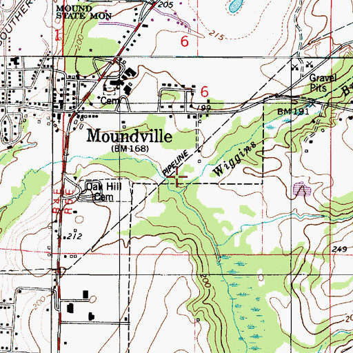 Topographic Map of Wiggins Branch, AL