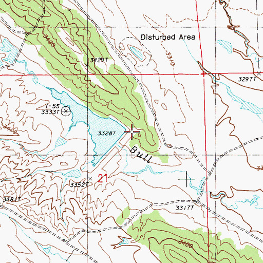Topographic Map of Bull Creek Dam, WY