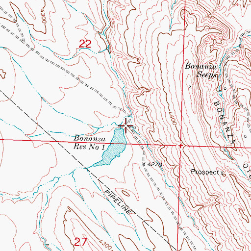 Topographic Map of Bonanza Reservoir Number 1 Dam, WY