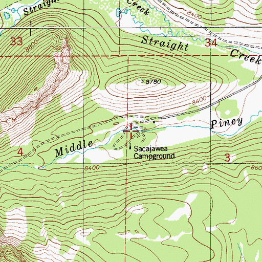 Topographic Map of Sacajawea Campground, WY