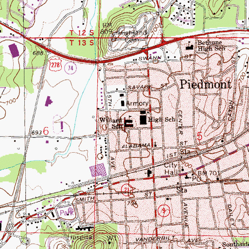 Topographic Map of Willard School, AL