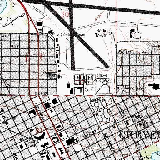 Topographic Map of Beth El Cemetery, WY