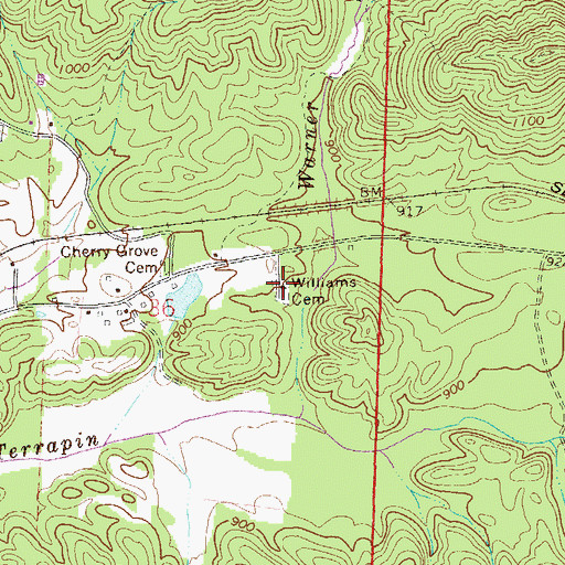 Topographic Map of Williams Cemetery, AL