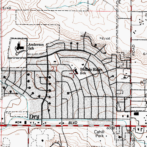 Topographic Map of Buffalo Ridge Elementary School, WY