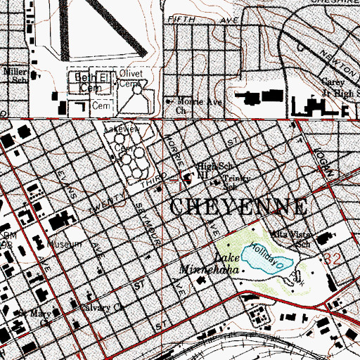 Topographic Map of High School III, WY