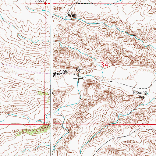 Topographic Map of Willow Creek, WY