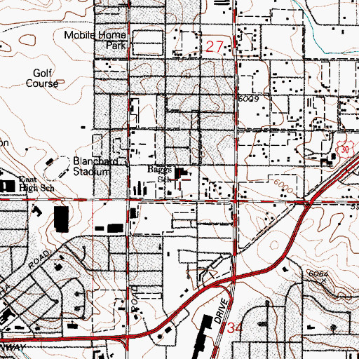 Topographic Map of Baggs Elementary School, WY