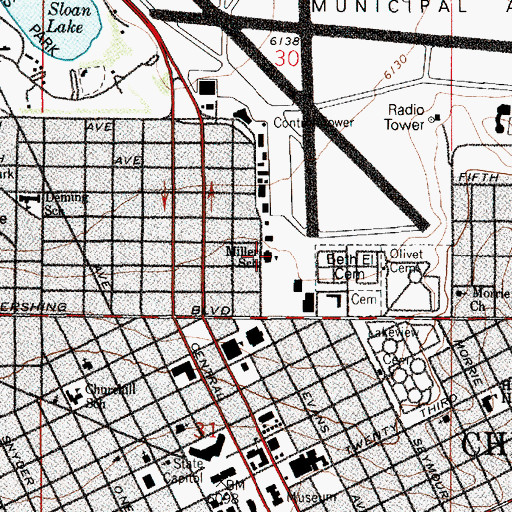 Topographic Map of Miller Elementary School, WY