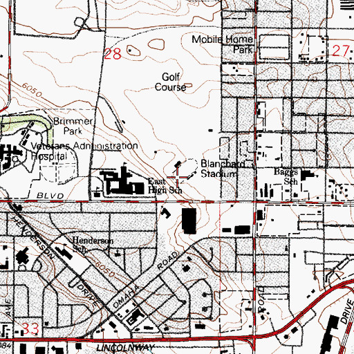 Topographic Map of Okie Blanchard Stadium, WY