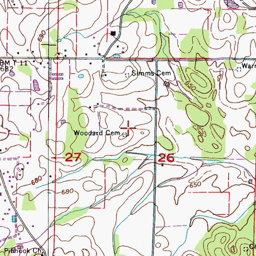 Topographic Map of Woodard Cemetery, AL
