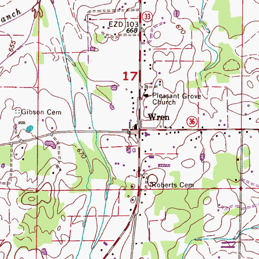 Topographic Map of Wren, AL