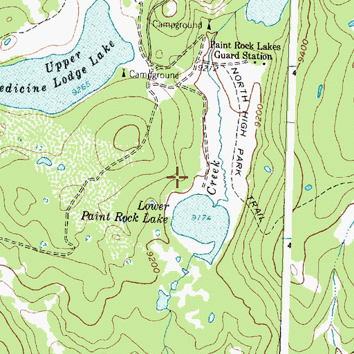 Topographic Map of Lower Paint Rock Lake Campground, WY
