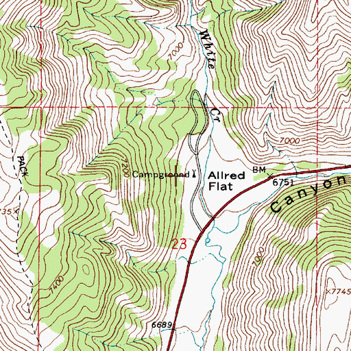Topographic Map of Allred Flat Recreation Site, WY