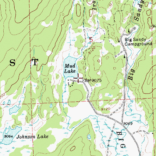 Topographic Map of Big Sandy Lodge, WY