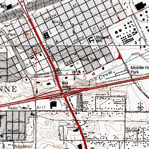 Topographic Map of KFBC-AM (Cheyenne), WY