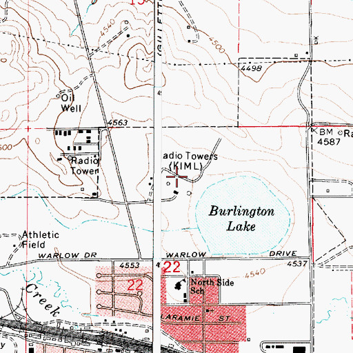 Topographic Map of KIML-AM (Gillette), WY