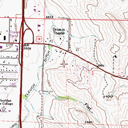 Topographic Map of KWYO-AM (Sheridan), WY