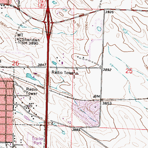 Topographic Map of KROE-AM (Sheridan), WY