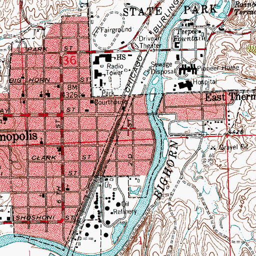 Topographic Map of KTHE-AM (Thermopolis), WY