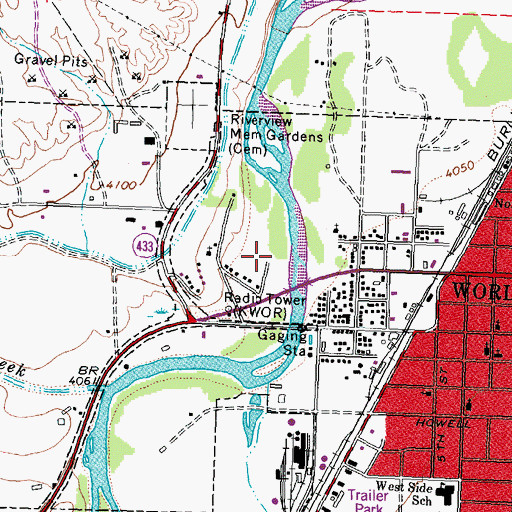Topographic Map of KWOR-AM (Worland), WY