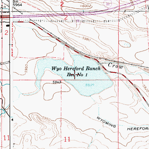 Topographic Map of Wyoming Hereford Ranch Reservoir Number 1, WY