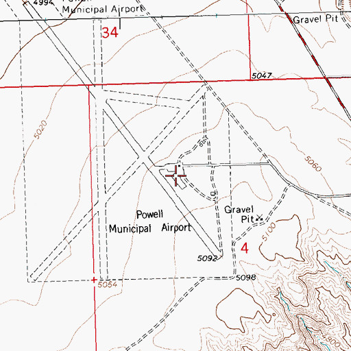 Topographic Map of Powell Municipal Airport, WY
