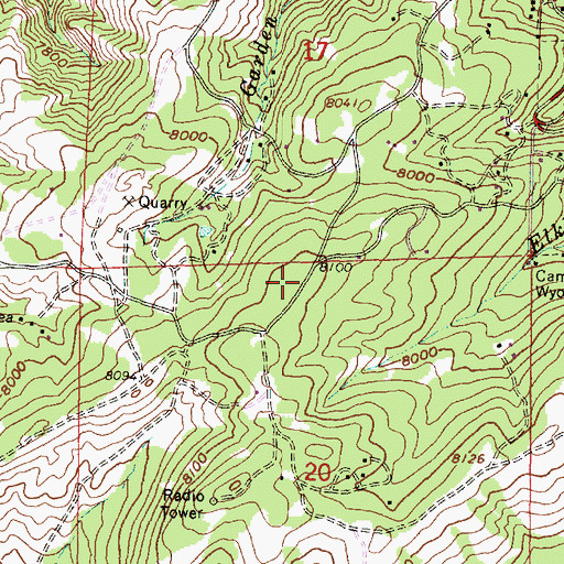 Topographic Map of KMGW-FM (Casper), WY