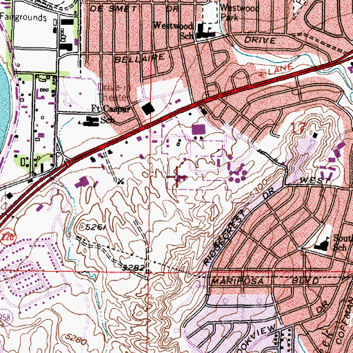Topographic Map of KCEB-FM (Casper), WY