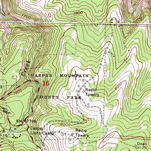 Topographic Map of KQLT-FM (Casper), WY