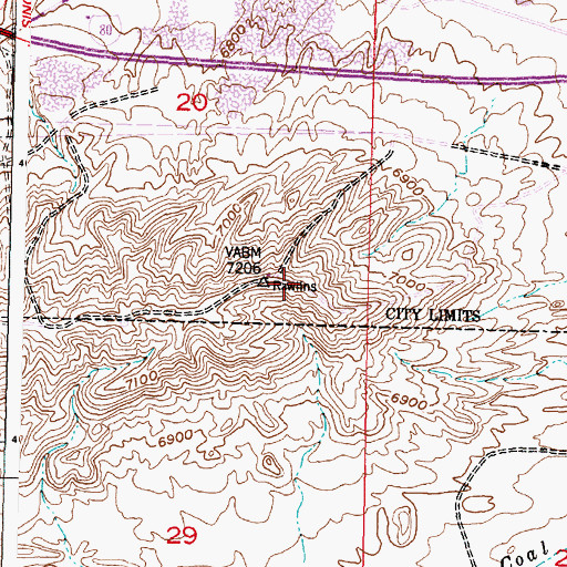 Topographic Map of KIQZ-FM (Rawlins), WY