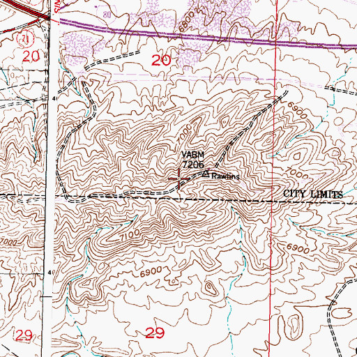 Topographic Map of KFNR-TV (Rawlins), WY