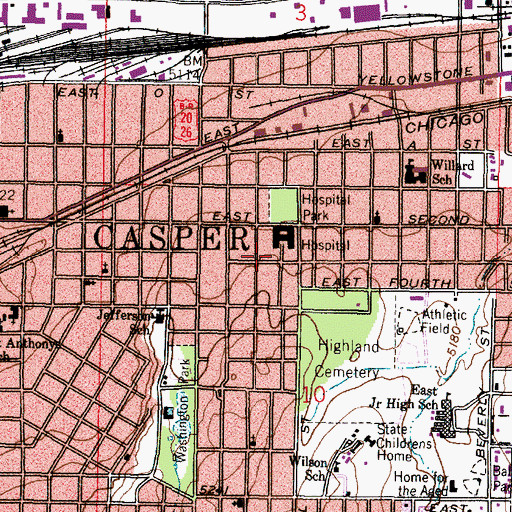Topographic Map of Wyoming Medical Center Heliport, WY