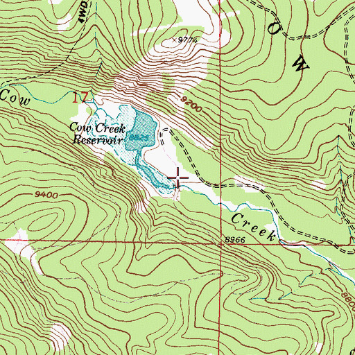 Topographic Map of Cow Creek Lake Dam, WY