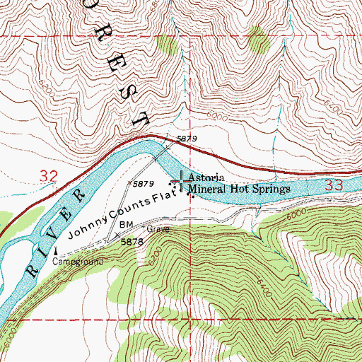 Topographic Map of Astoria Minerial Hot Springs, WY