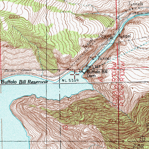 Topographic Map of Buffalo Bill Dam, WY