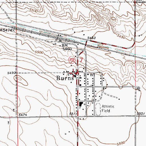 Topographic Map of Burns, WY