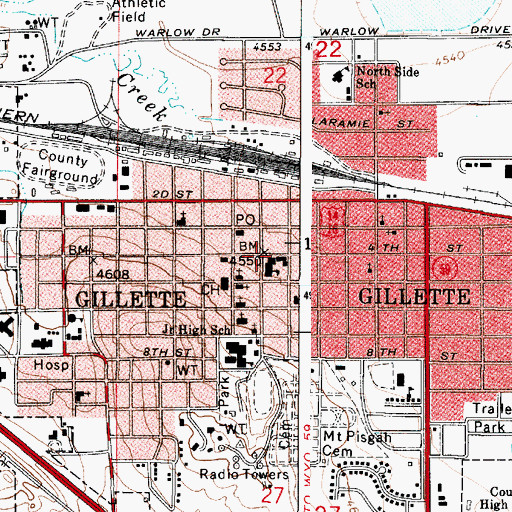 Topographic Map of Gillette, WY