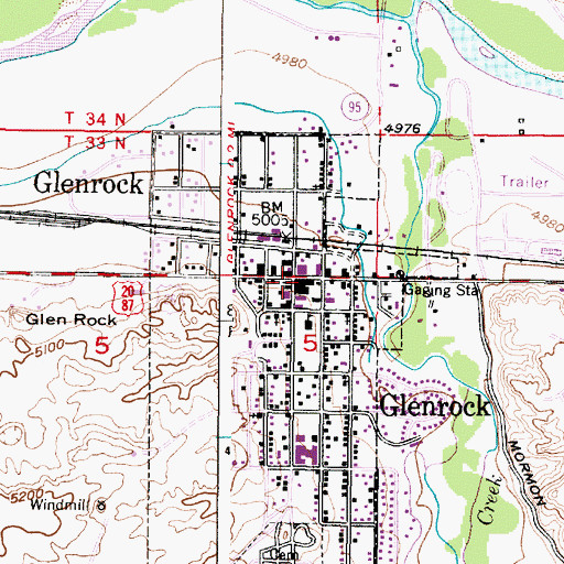 Topographic Map of Glenrock, WY