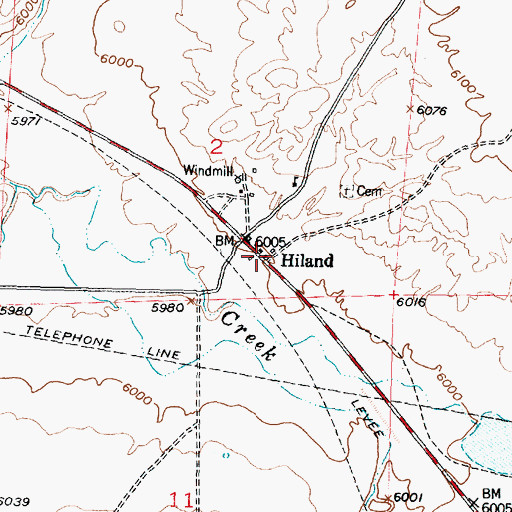 Topographic Map of Hiland, WY