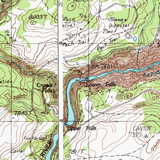 Topographic Map of Lower Falls of the Yellowstone River, WY
