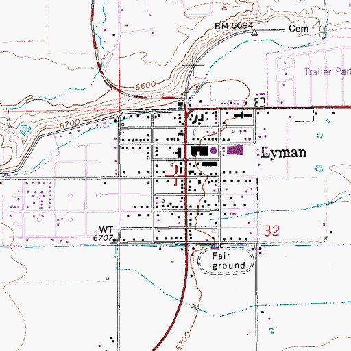 Topographic Map of Lyman, WY