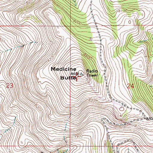 Topographic Map of Medicine Butte, WY