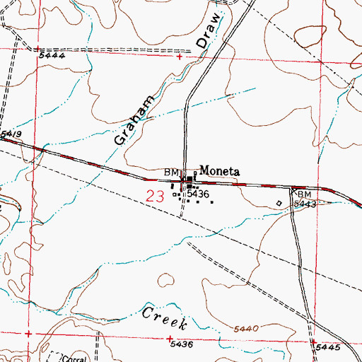 Topographic Map of Moneta, WY