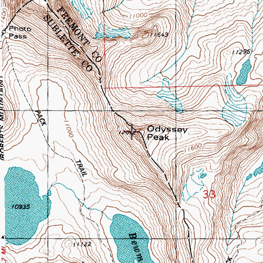 Topographic Map of Odyssey Peak, WY