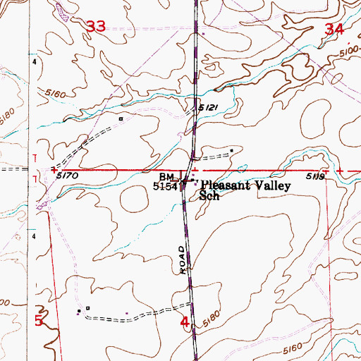 Topographic Map of Pleasant Valley School, WY