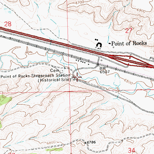 Topographic Map of Point of Rocks Stagecoach Station, WY